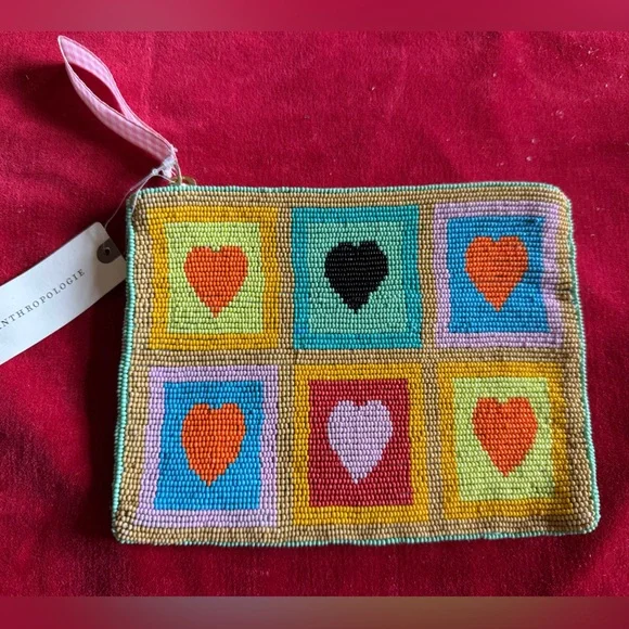 Anthropologie Fiona Hearts Beaded Pouch, clutch, NWT - Picture 4 of 7